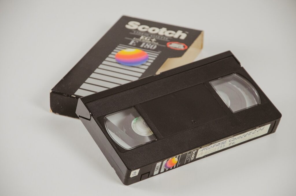 A close up of a VHS tape