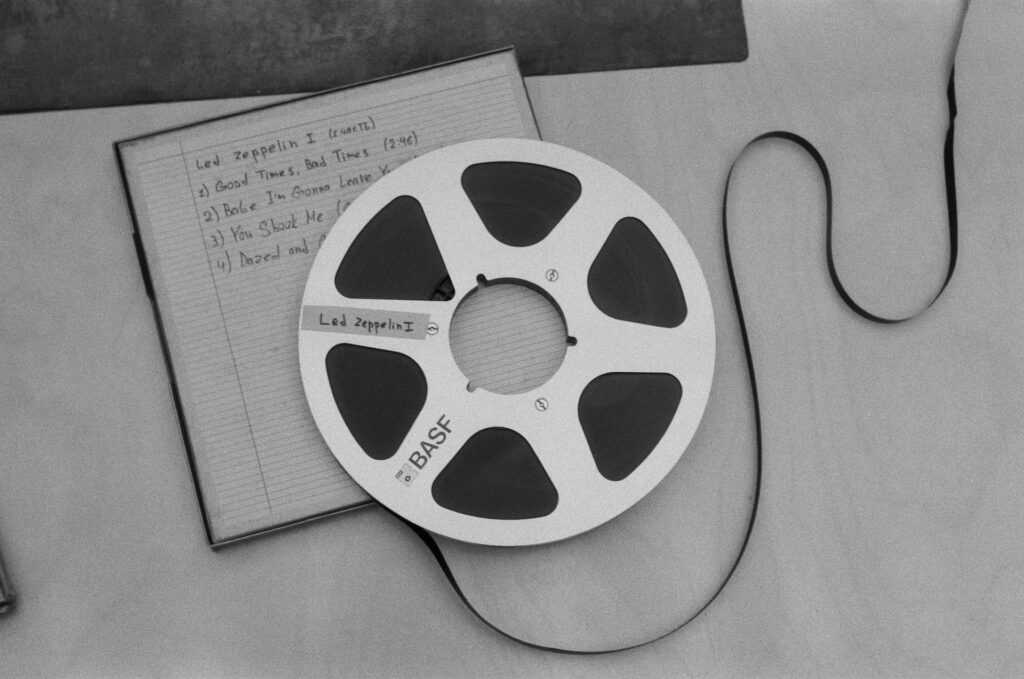 An old tape reel displaying video degradation